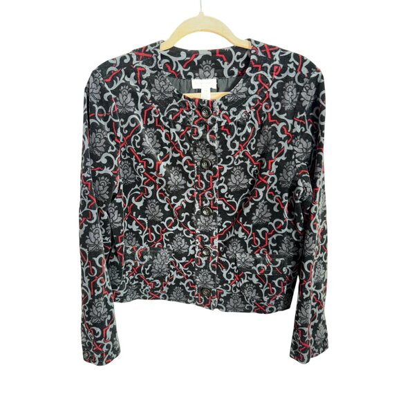 Charter Club Corduroy Petite P/M Floral Button-Up Jacket Gray & Red Black Casual - Picture 1 of 7